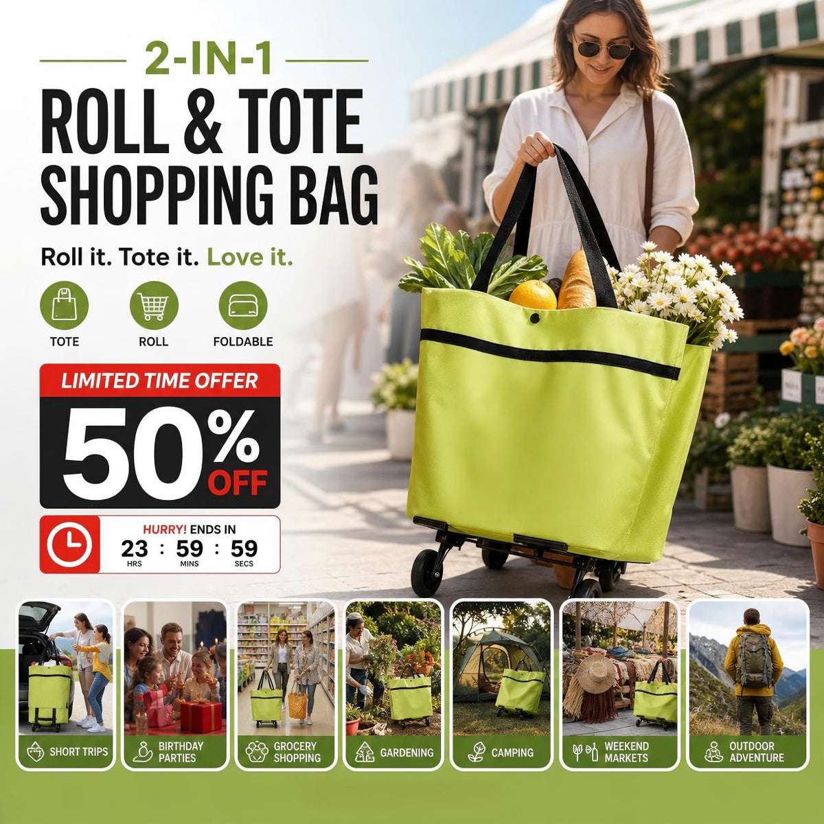 💥 Last Day! Special Sale 🛒 Foldable Grocery Cart Bag