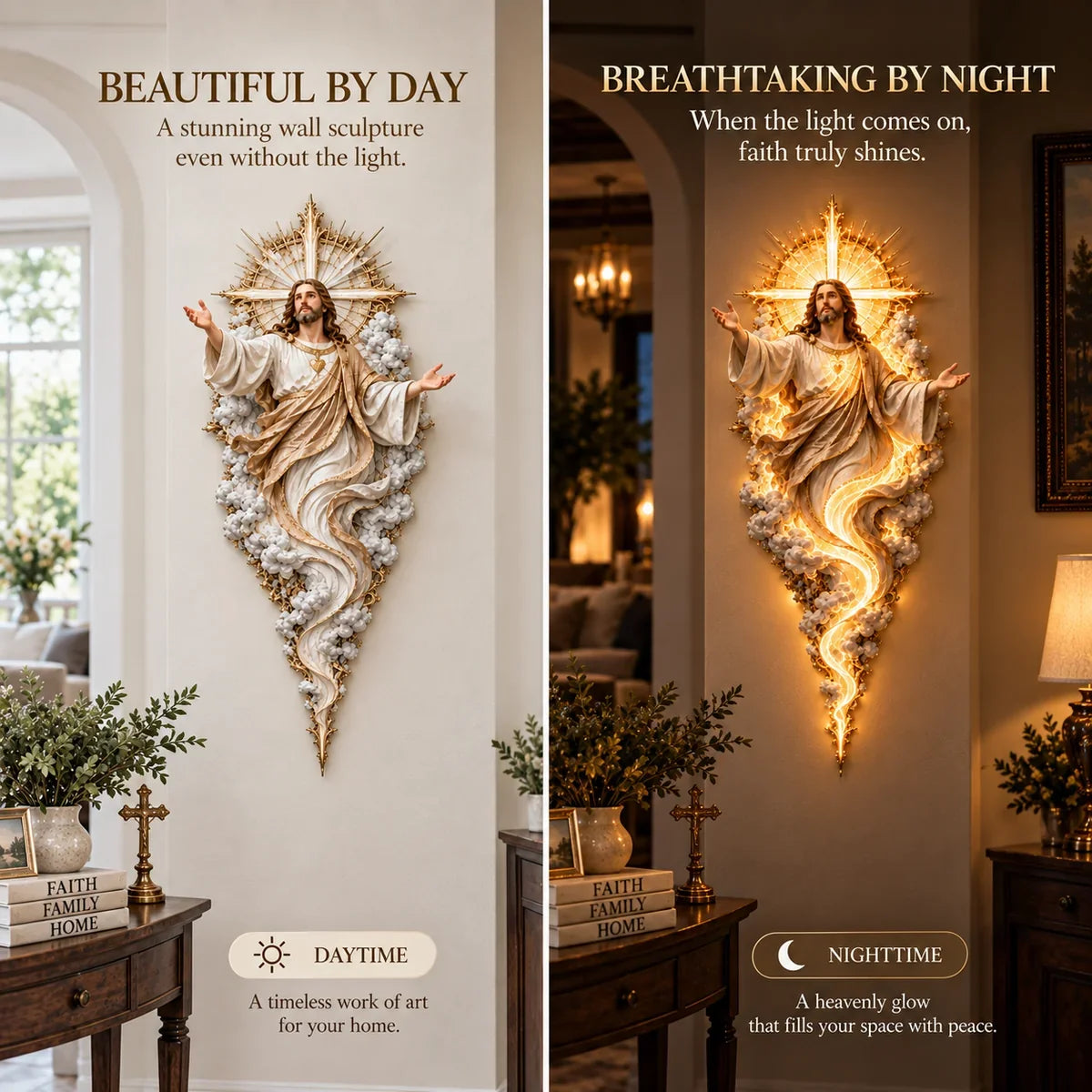 ✝️ Light of the World Jesus Wall Sculpture – A Radiant Symbol of Faith for the Home