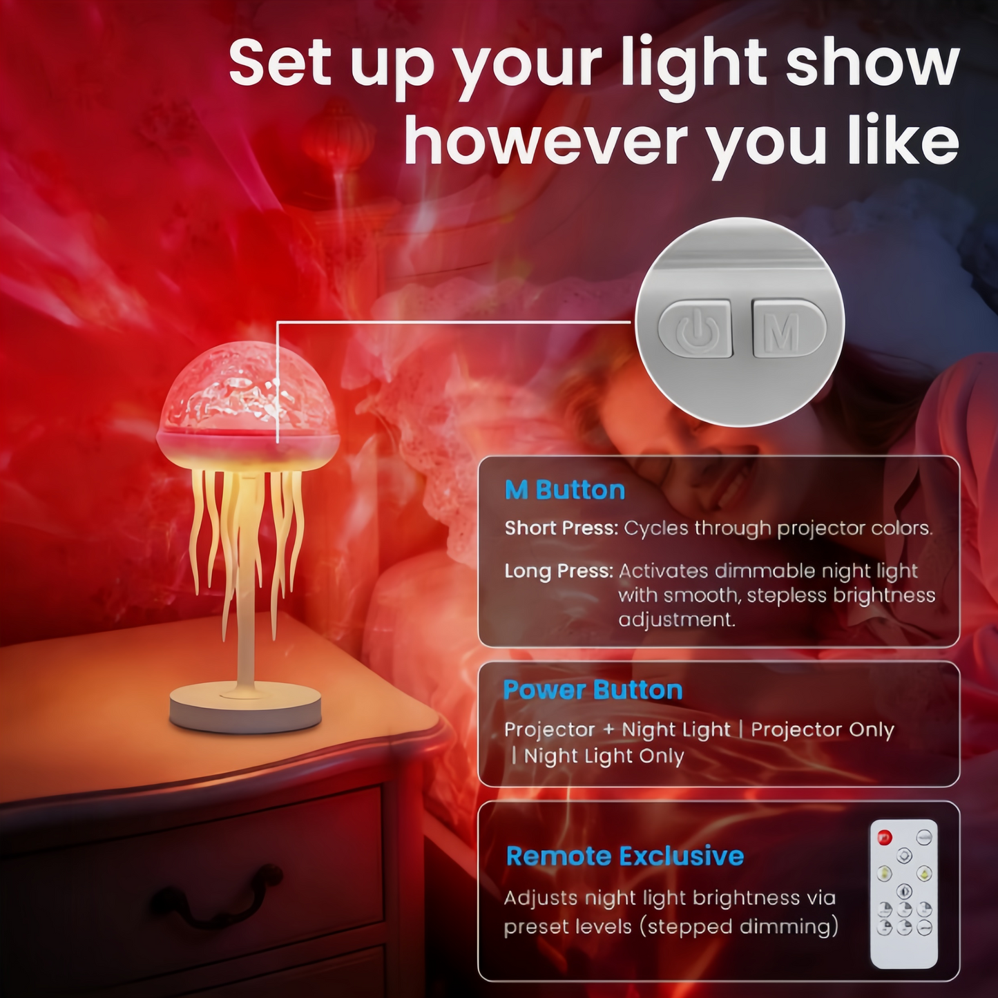 🪼Jellyfish Lamp with Ocean Wave Projector Light