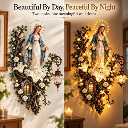 🙏✨ Glowing Blessed Mother Floral Wall Décor