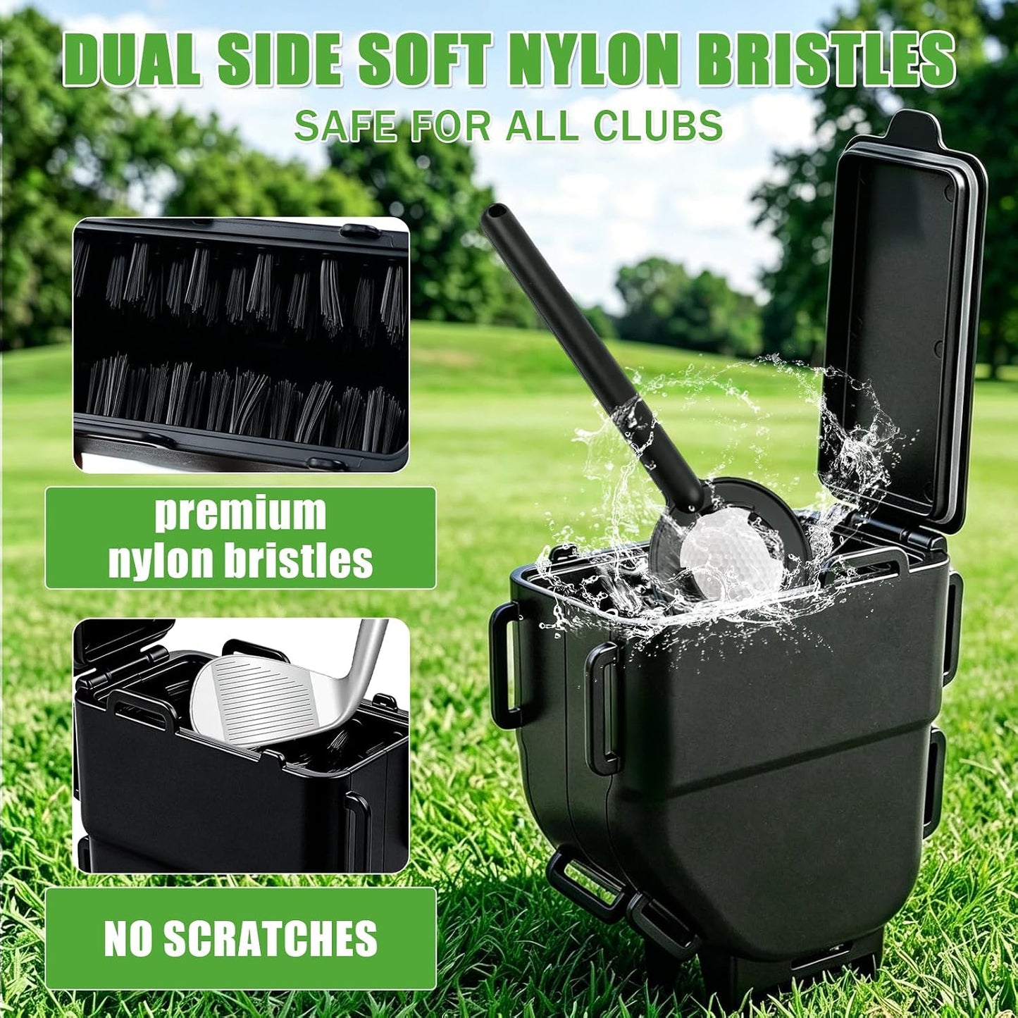 Golf Cart Ball Washer & Club Cleaner with Straps - No Drill