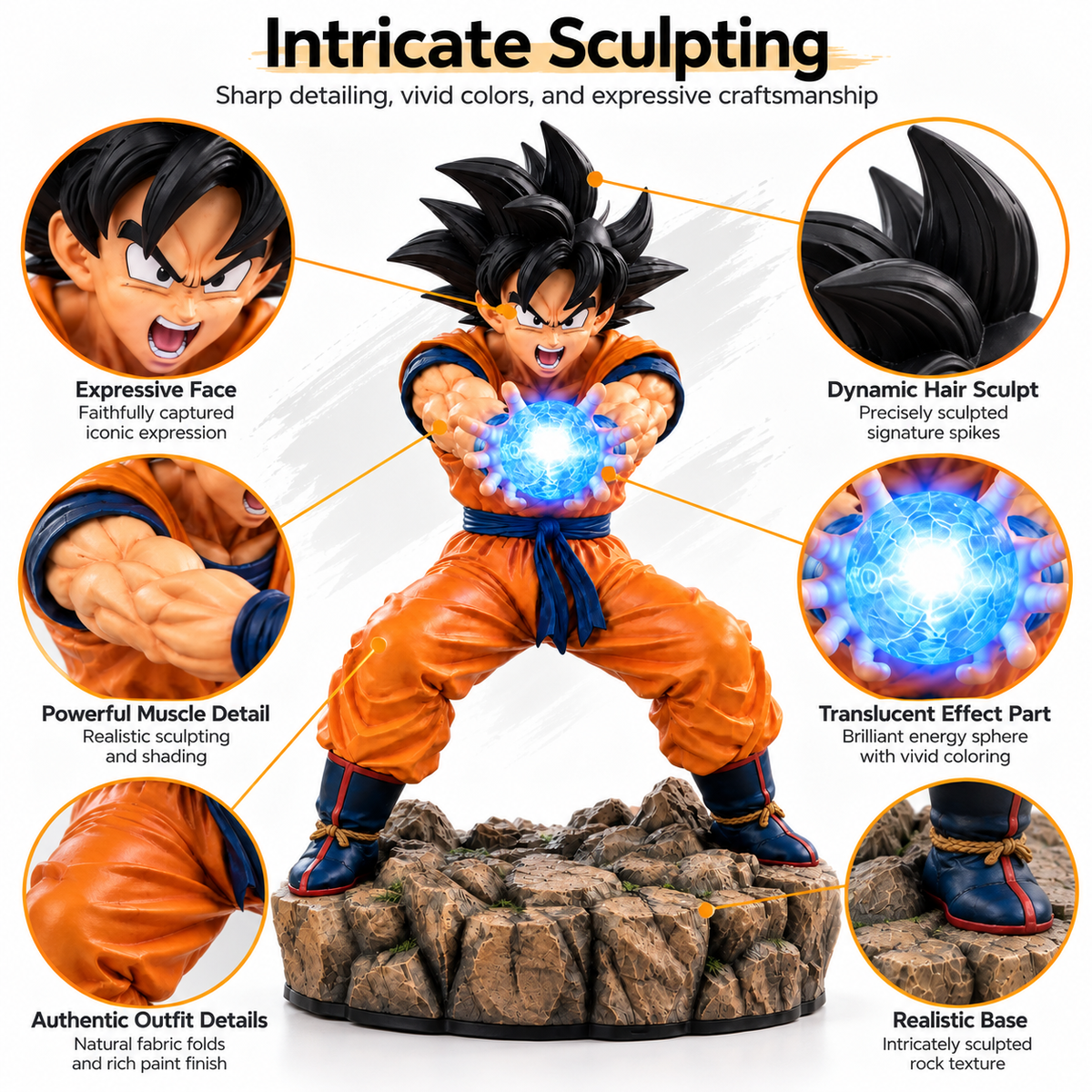 ⚡ Epic Energy Battle Figure – Dynamic Collectible Statue with Glowing Power Effect & Rocky Display Base