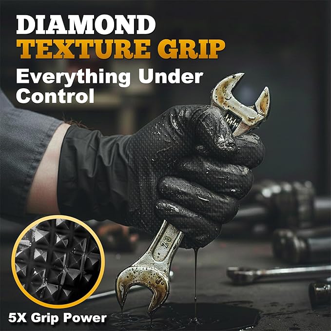 Industrial Black Nitrile Diamond Texture Grip Disposable Gloves