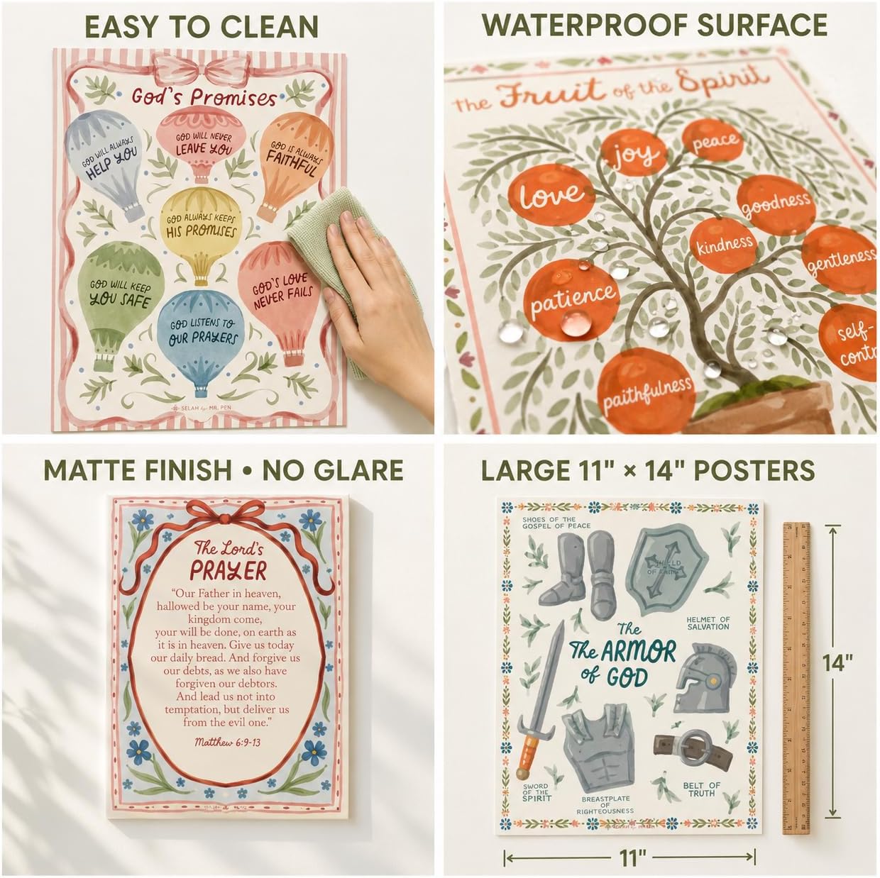 Bible Posters, 15pc, Hand Drawn, 14x11 inch, Laminated
