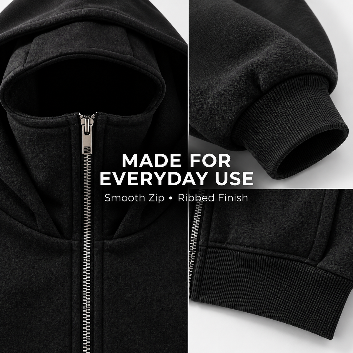Full Zip Face Mask Hoodie - Premium Fleece Lined Hooded Sweatshirt, Trendy Y2K Streetwear Jacket for Spring & Fall 🧥