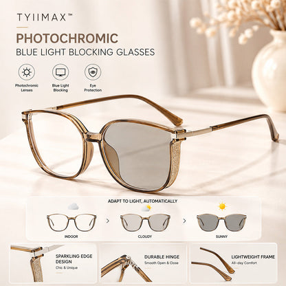 🕶️ Oversized Fashion Prescription Glasses – Trendy Photochromic Lenses with Blue Light Blocking ✨