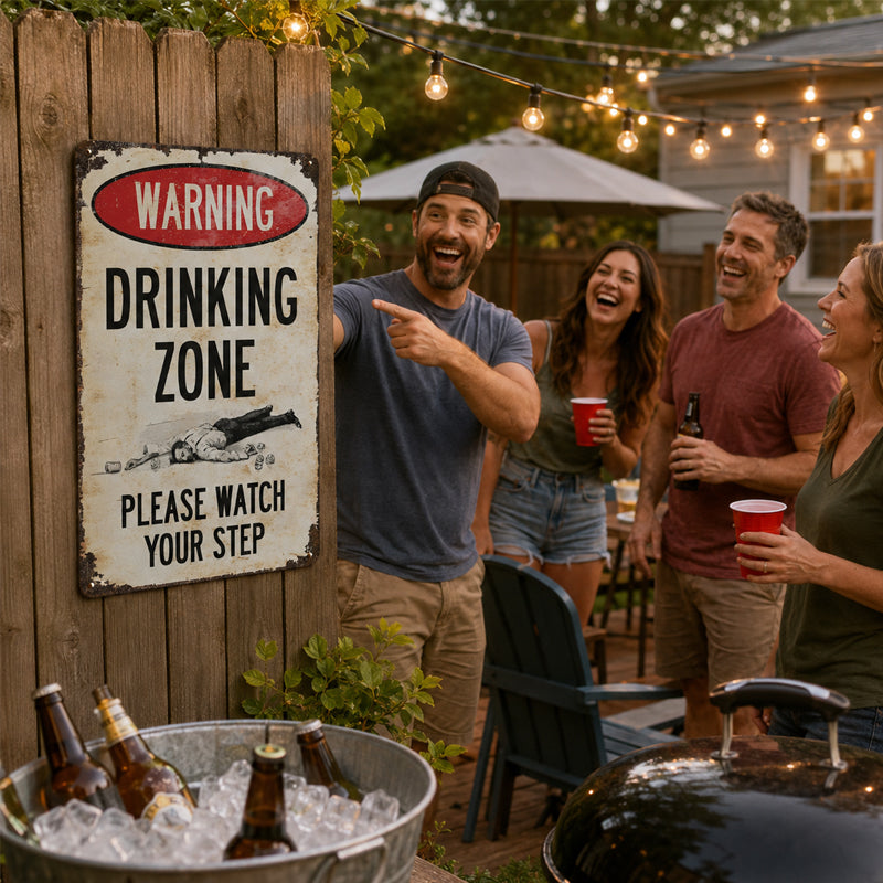 Funny Warning Drinking Zone Vintage Bar Metal Sign （2pcs）🍻🚧