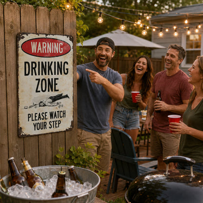 Funny Warning Drinking Zone Vintage Bar Metal Sign （2pcs）🍻🚧