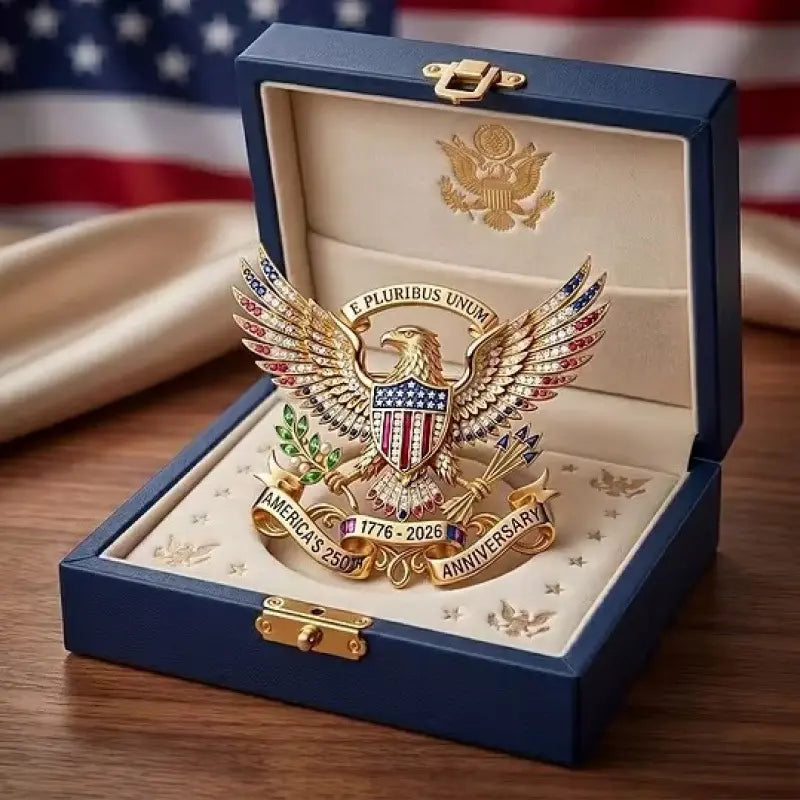 🇺🇸🦅 September Laurel USA 250th Anniversary Eagle Brooch Pin | Patriotic Rhinestone Lapel Pin | Independence Day Gift