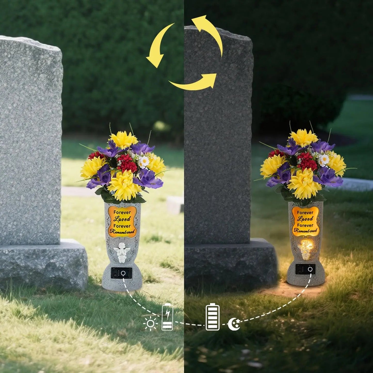 Solar-powered cross angel flowerpot