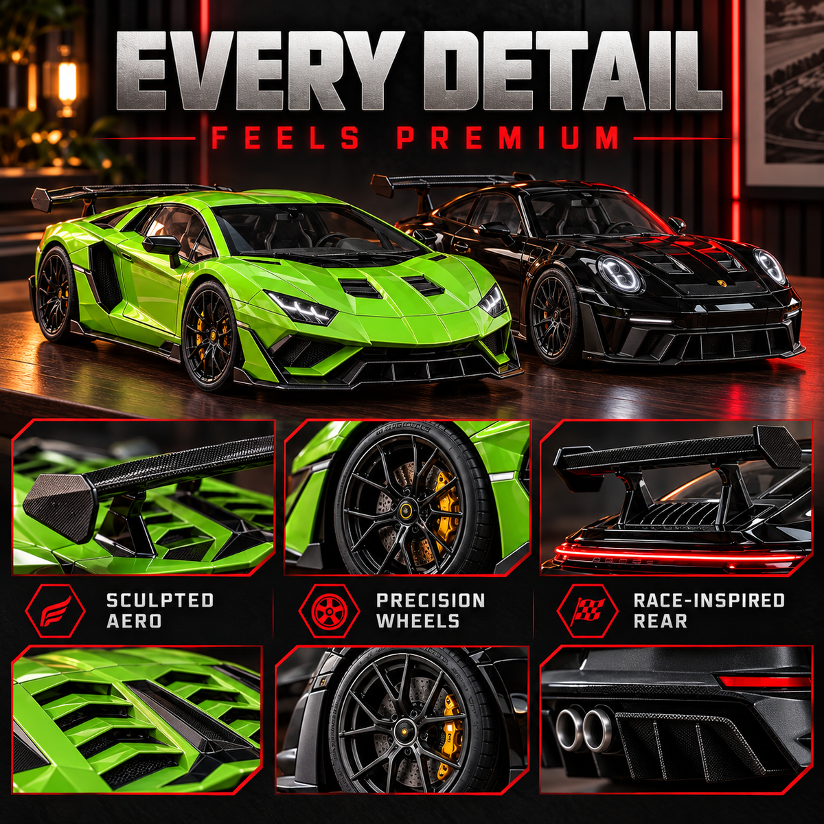 🏎️💨 Track-Inspired Sports Car Display Model – Exhaust Mist Effect Collector Decor