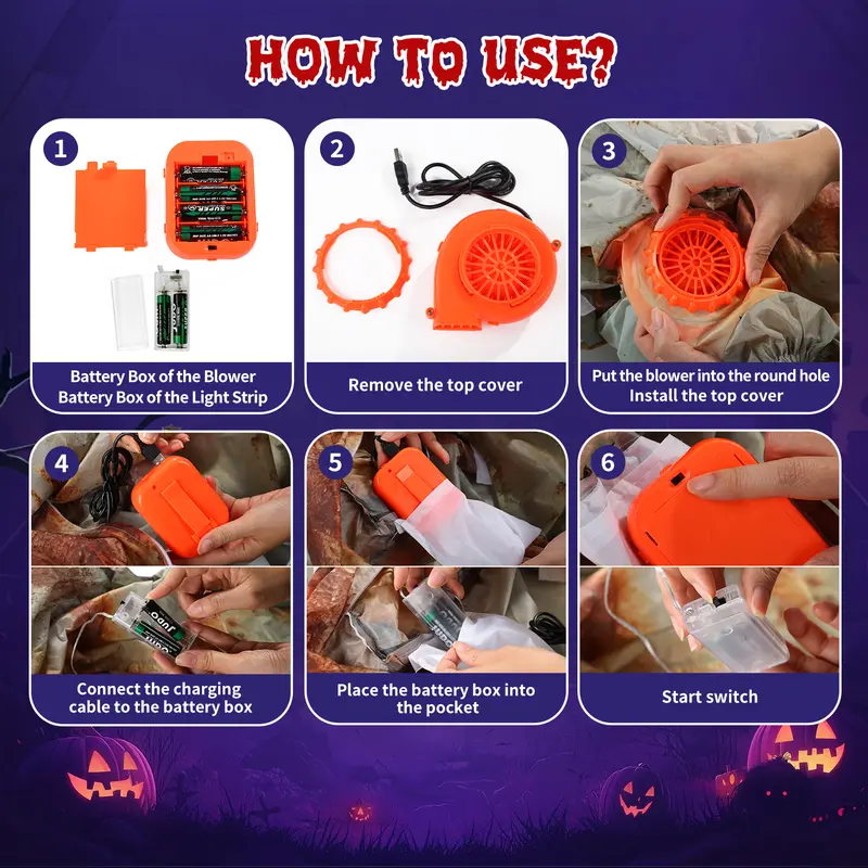 Kids Scary Halloween Inflatable Refrigerator Costume with LED Lights