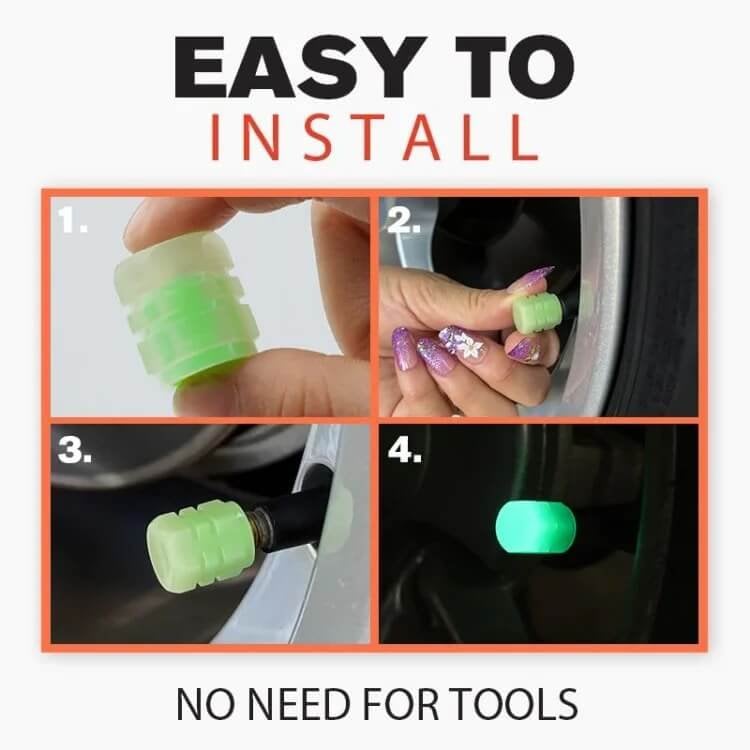 Glow-in-the-Dark Car Tire Valve Cap Set - Durable, Easy-to-Install