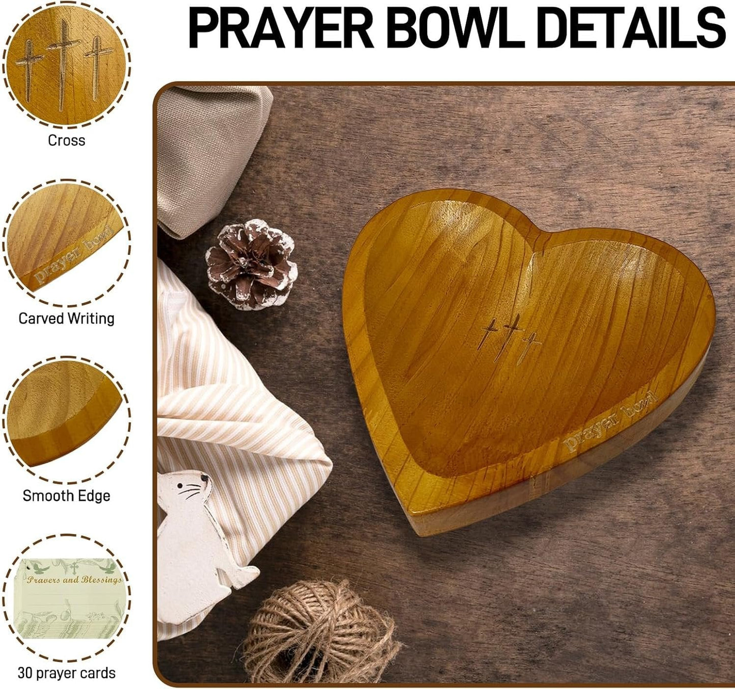 ✝️Handcrafted Wooden Heart Prayer Bowl Set