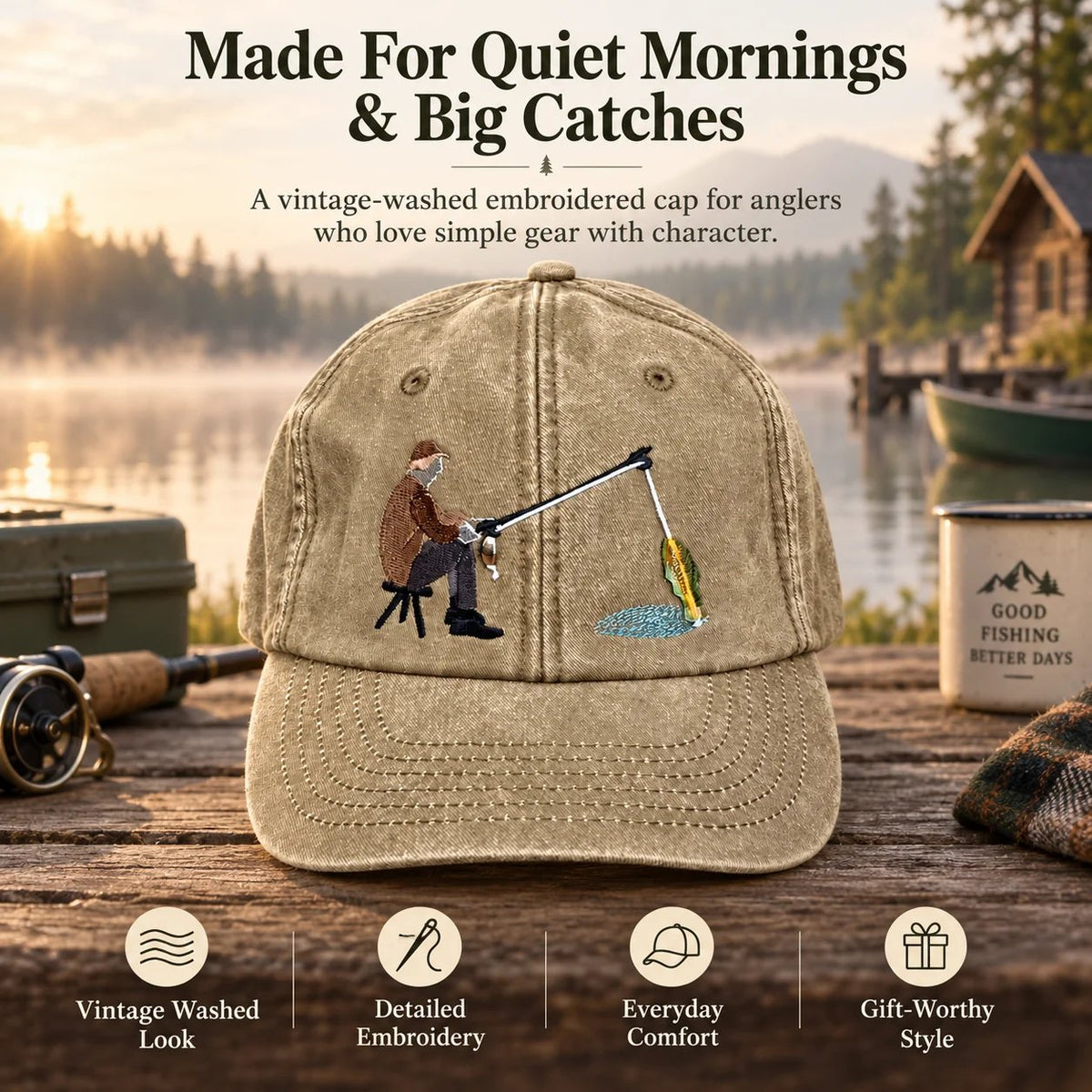 🔥 Last Day 49% OFF-🎣🧢 Catch of the Day Interactive Fishing Cap –🎁 Vintage Washed Moving Fish Hat