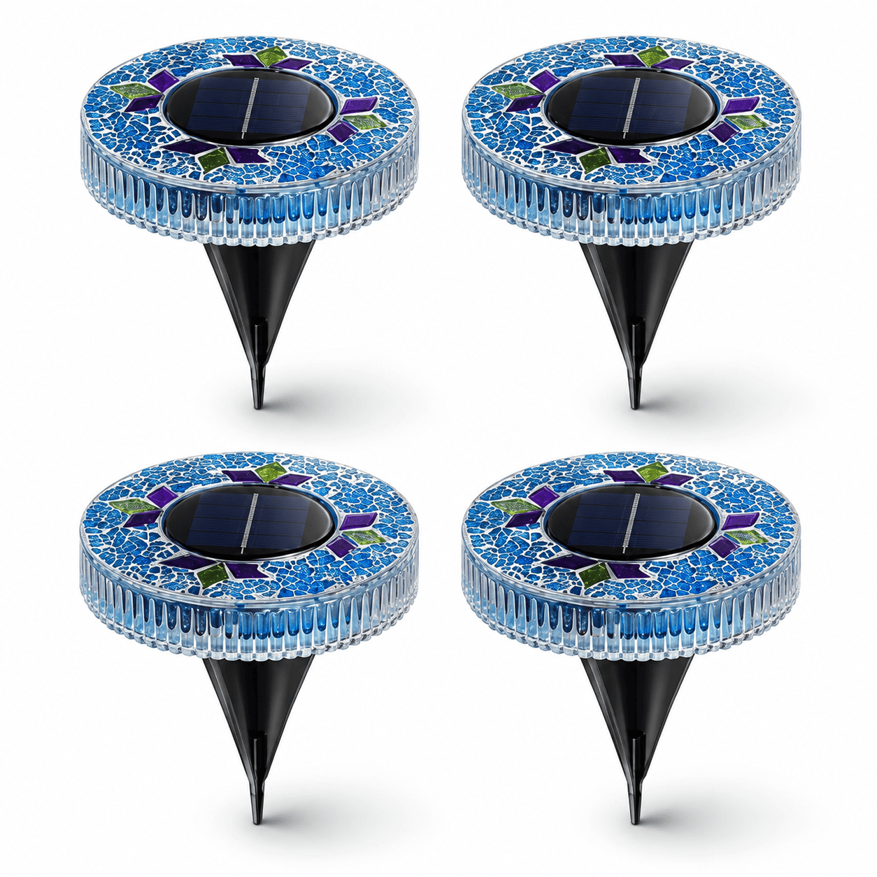 Mosaic Solar Disk Lights - Waterproof In-Ground Outdoor Garden Glass Decorative Lighting for Pathway, Yard, Patio & Walkway