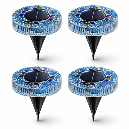 Mosaic Solar Disk Lights - Waterproof In-Ground Outdoor Garden Glass Decorative Lighting for Pathway, Yard, Patio & Walkway