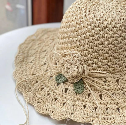 👒Elegant Crochet Straw Hat with Ruffle Detail