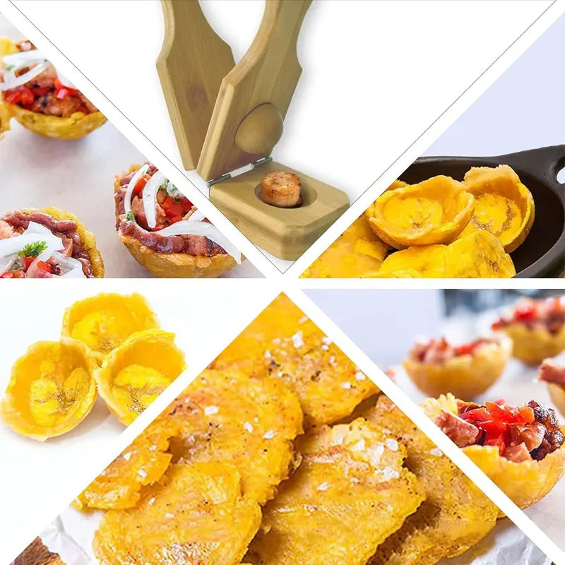 Mini Wooden Tostones & Plantain Press, 2-in-1 Smasher Mold for Crispy Green Plantains