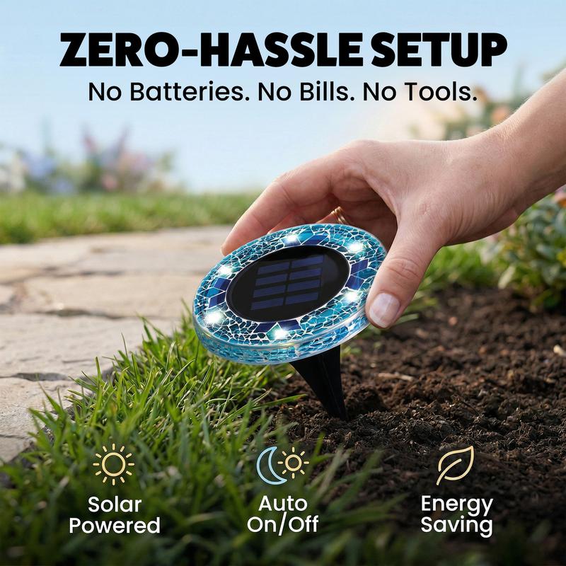 🚀Gift for Father's Day✨Solar Outdoor Mosaic Disc Lights (4-Pack)
