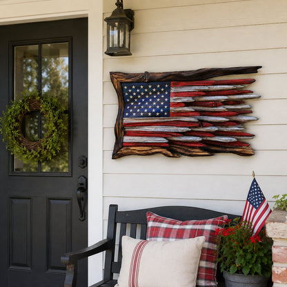 🔥Last Day 49% OFF - 3D Rustic American Flag Wall Decor — Rough Wood Texture, Raised American Pride