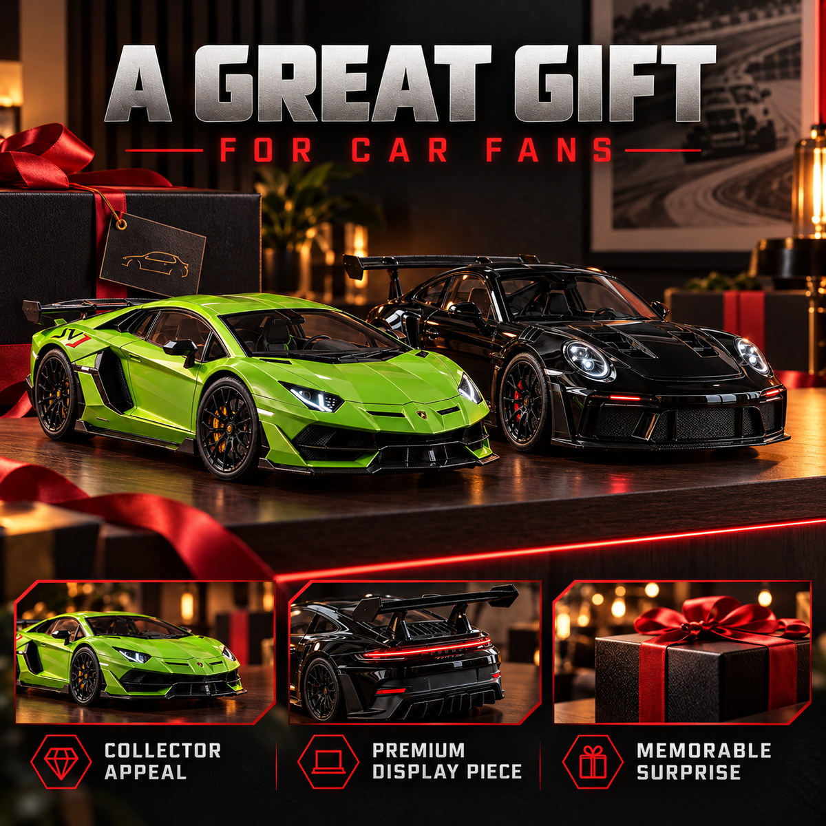 🏎️💨 Track-Inspired Sports Car Display Model – Exhaust Mist Effect Collector Decor