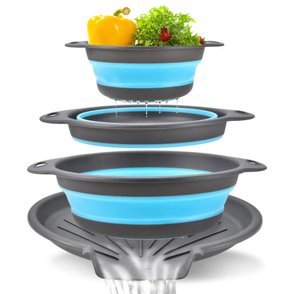 Collapsible Colander Set of 3 – Space-Saving Strainers with Draining Base | Small Medium Large