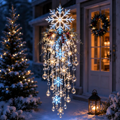 Crystal Cascade Christmas Light™ – Hängande LED-dekoration för verandan: snöflingor och kristaller ✨❄️