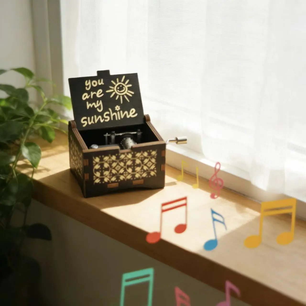 Hand-Crank Wooden Music Box: Plays “You Are My Sunshine”