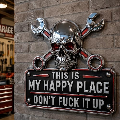 🔧 This Is My Happy Place. DON'T FUCK IT UP!💀"This Is My Happy Place" Garage Wall Sign