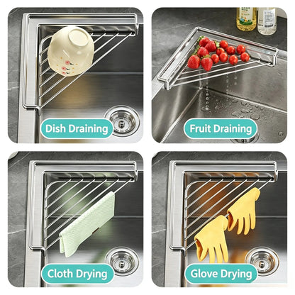💦✨Stainless Steel Corner Sink Shelf with Triangular Open Wire Rack Design