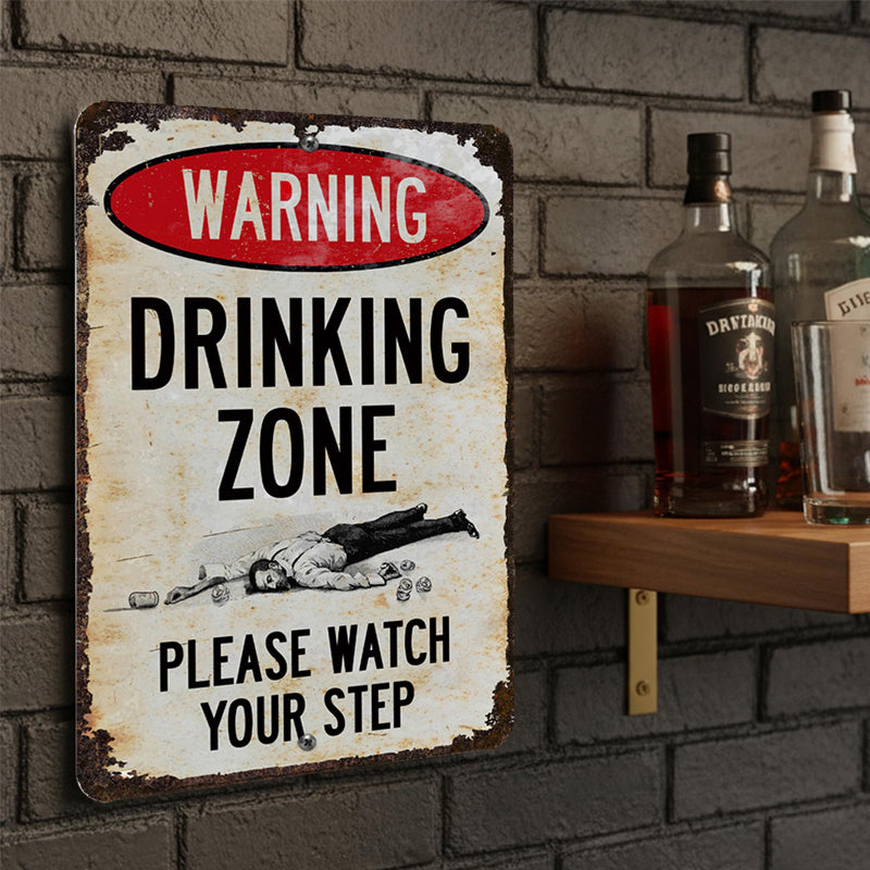 Funny Warning Drinking Zone Vintage Bar Metal Sign （2pcs）🍻🚧