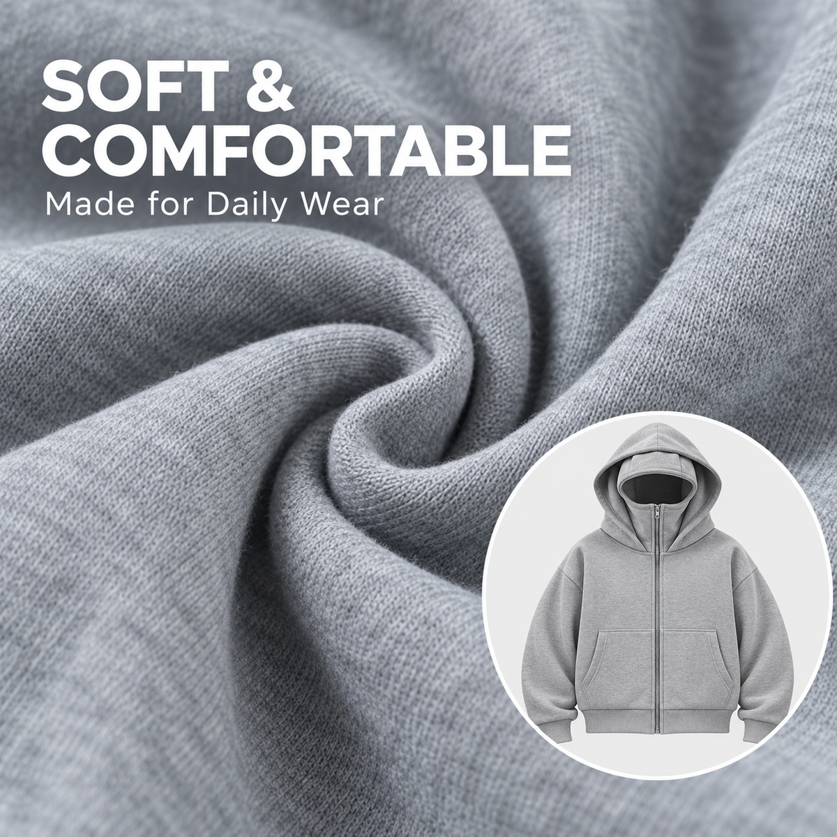 Full Zip Face Mask Hoodie - Premium Fleece Lined Hooded Sweatshirt, Trendy Y2K Streetwear Jacket for Spring & Fall 🧥