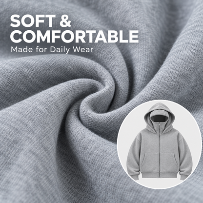 Full Zip Face Mask Hoodie - Premium Fleece Lined Hooded Sweatshirt, Trendy Y2K Streetwear Jacket for Spring & Fall 🧥