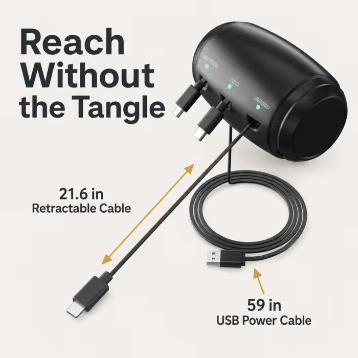 Headrest Car Charger with Retractable Cable