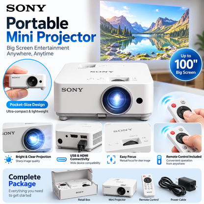 🎬 Portable Mini Projector 📽️ – 100" Big Screen, HDMI & USB, Remote Control Included
