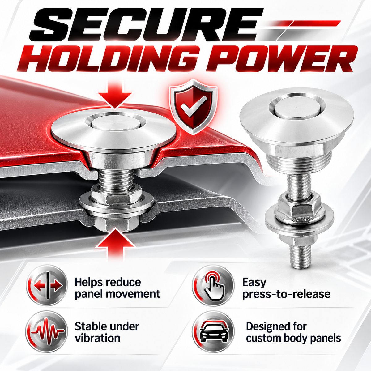 🔧 2PCS Quick Release Hood Pins 🚗 Low-Profile Rotatable Metal Fastener Kit