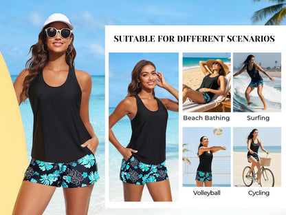 Three Piece Tankini with Shorts with Pockets