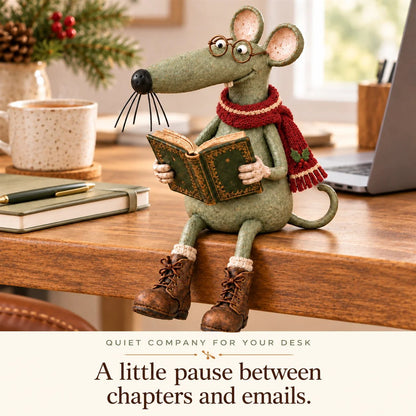 🐭📚 Whimsical Reading Mouse Shelf Sitter – Vintage Book Lover Figurine & Cozy Home Décor