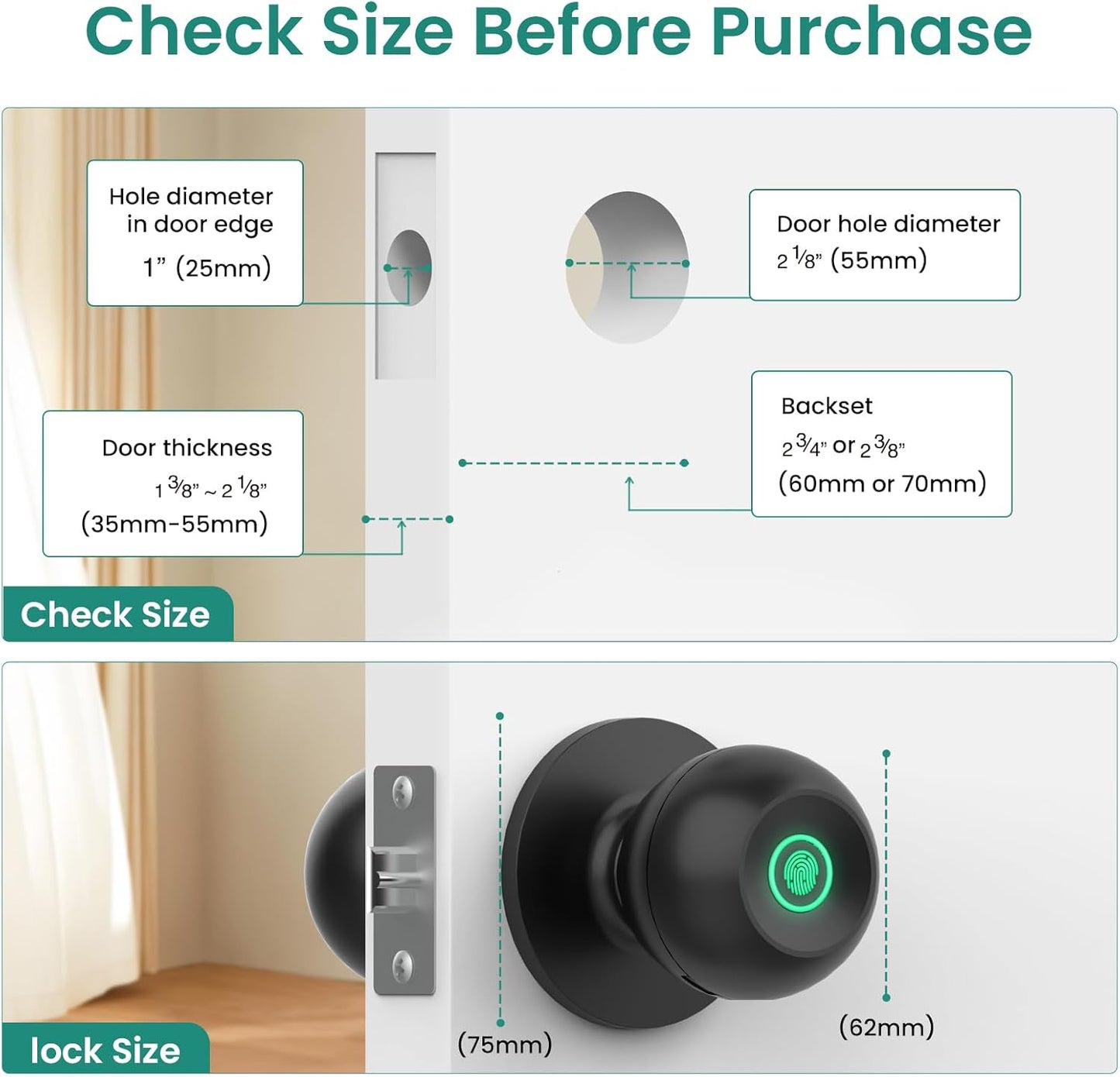 Fingerprint Smart Lock,Keyless Entry Door Lock,Count Smart Door Knob with APP