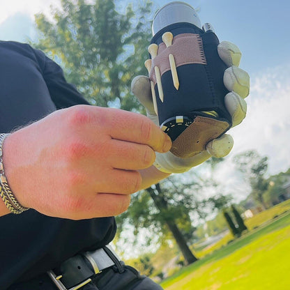 Golf Caddie Drink Holder with Magnetic Attachment All-in-One Golf Koozie with 3 Tees Slots , Ball Marker Slot & Dual Storage Pockets