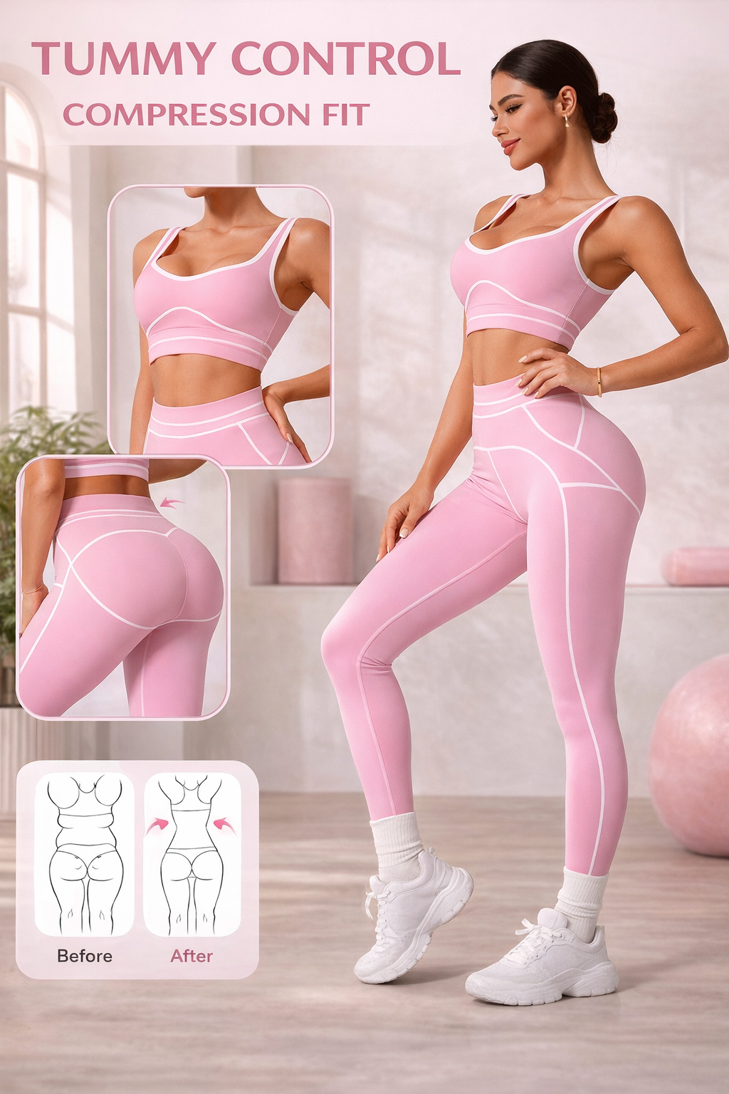 PINK SCULPTING WORKOUT SET | High-Waist Leggings &amp; Sports Bra