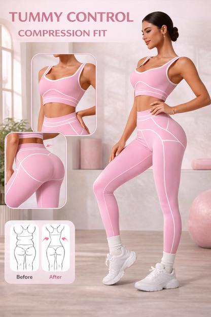 PINK SCULPTING WORKOUT SET | High-Waist Leggings &amp; Sports Bra