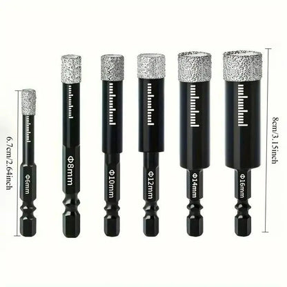 🔥42% OFF | 6Pcs Dry Diamond Drill Bit Set 🛠 Hex Shank Brazed Hole Saw for Tile, Glass & Granite
