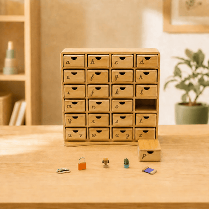 Montessori Phonics Cabinet with 120 Miniature Objects