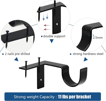 🪟 No Drill Heavy Duty Curtain Rod Brackets, 2 Pack