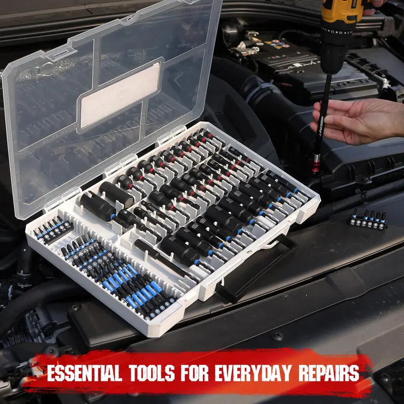 80-Piece Magnetic Impact Nut Driver Set – SAE & Metric Socket Bits with Adapters, Extensions & Bit Holder
