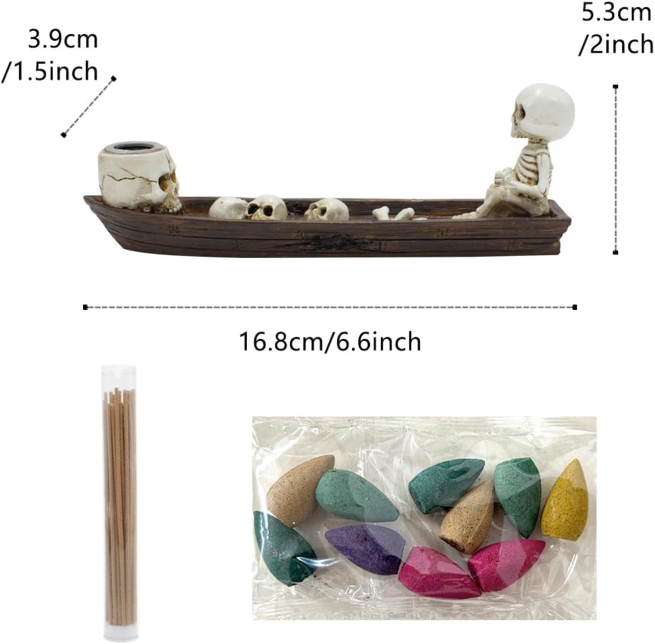 Skull Backflow Incense Holder Burner, Holder Skull in Fishing Boat of Skulls Decorative