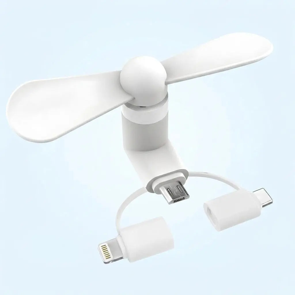 3-in-1 Mini Plug-in Phone Fan-Lightning, Type-C & Micro USB