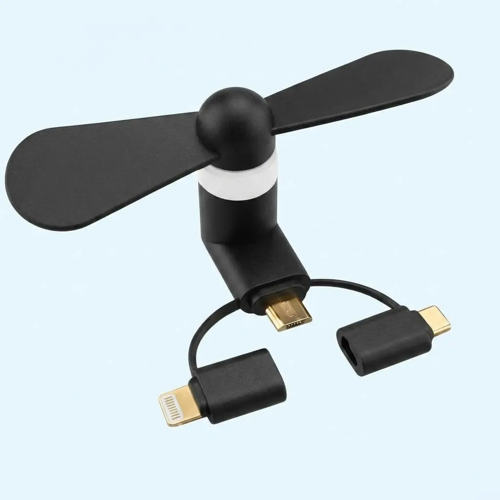 3-in-1 Mini Plug-in Phone Fan-Lightning, Type-C & Micro USB